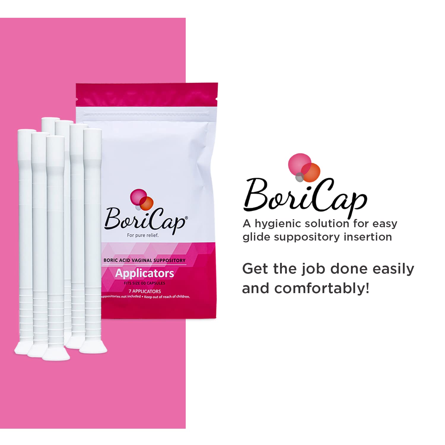 BoriCap Boric Acid Vaginal Suppository Applicators, 7 Applicators - Hygienic Solution for Easy Glide Applicator Insertion - Wash