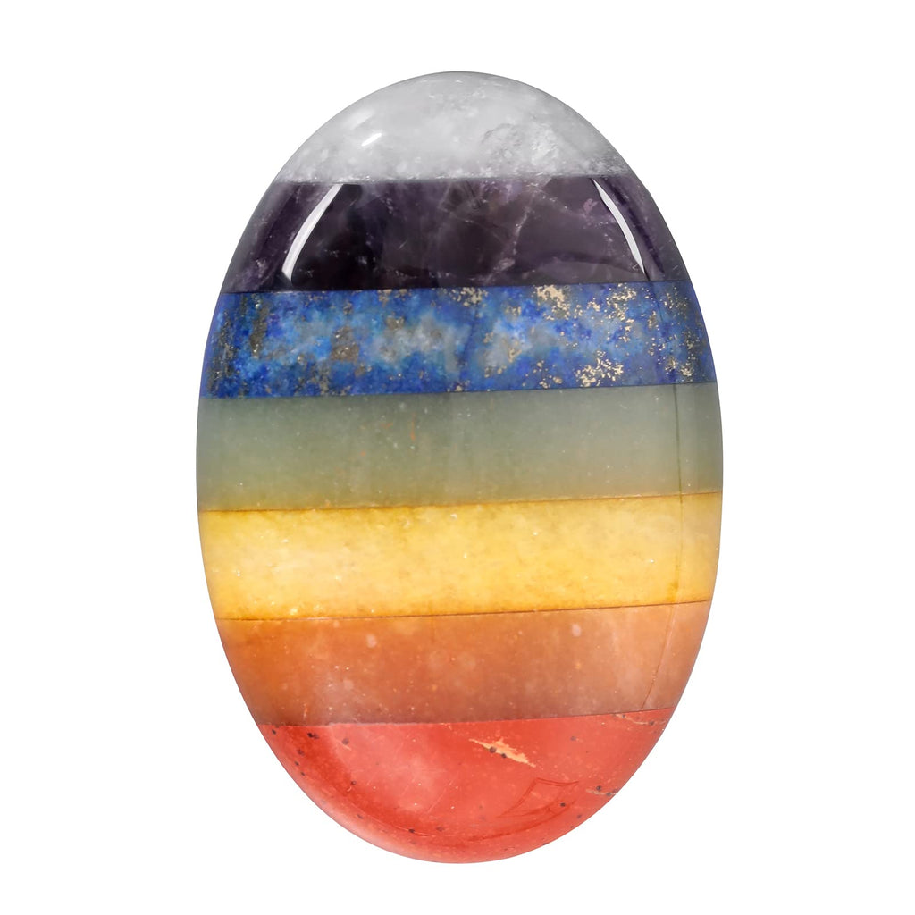Loveliome Natural 7 Chakra Oval Polished Worry Stones, Healing Crystal Indoor Fountain Stones Massage Energy Anxiety Relief Item