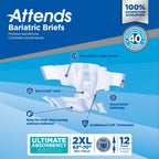 Attends Bariatric Briefs with Advanced DermaDry Technology for Adult Incontinence Care, XX-Large, Unisex, 12 Count