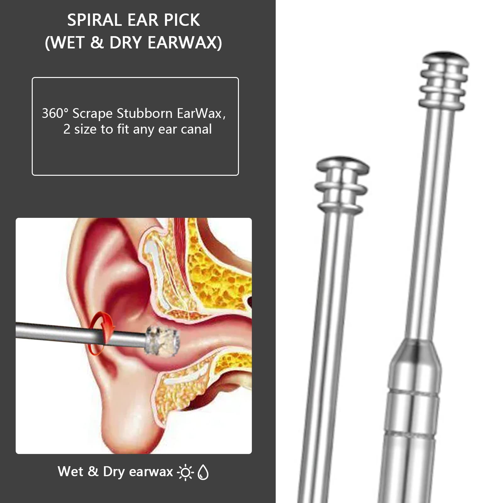 8 Pcs Ear Wax Removal Kit,Professional Double-Headed Ear Pick Earwax Removal Tools,316L Stainless Steel Ear Cleaner Curette with