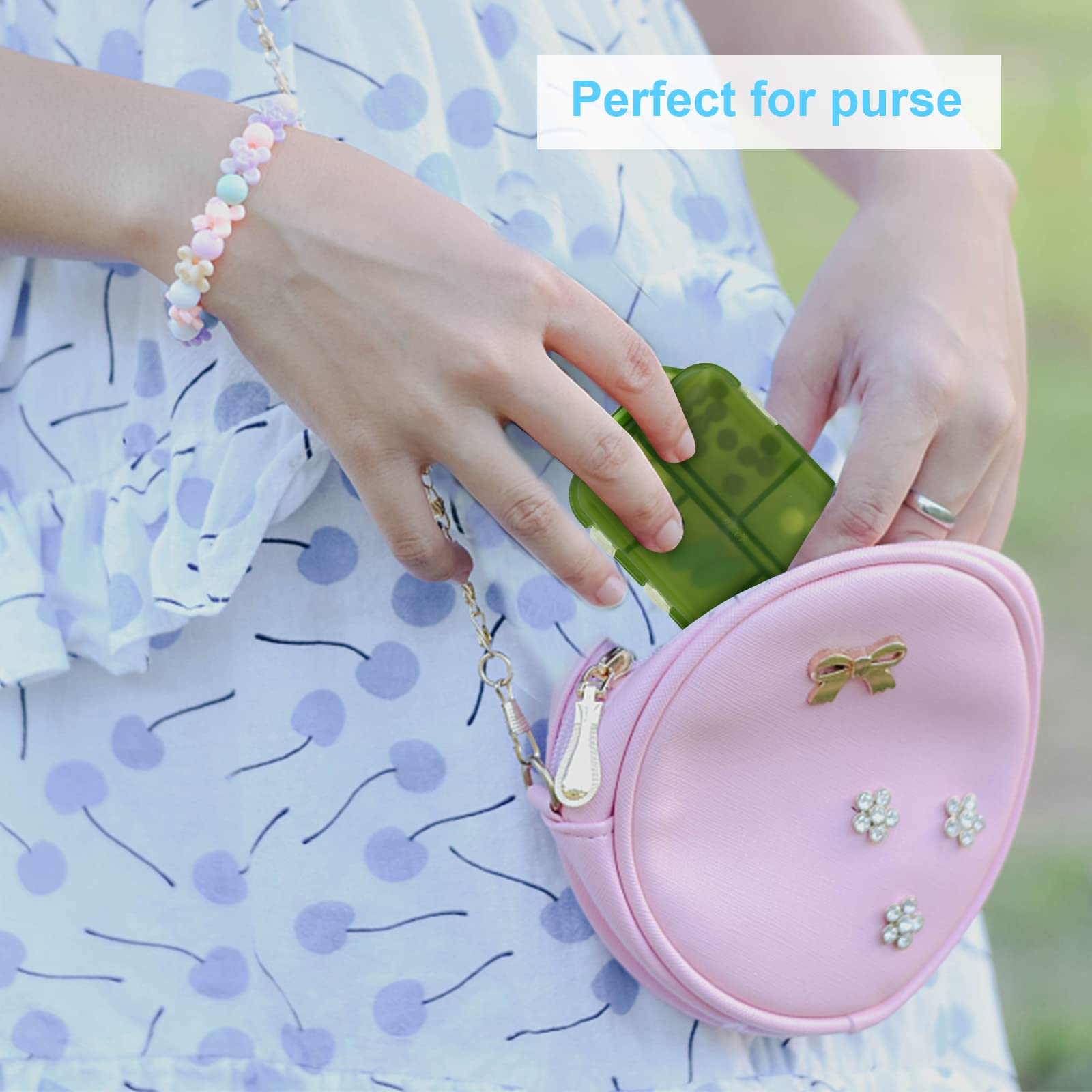 2PCS Cute Pill Organizer, Travel Pill Box, Small Pill Case Container, Medicine Organizer for Purse, with 10 Compartments for Dif