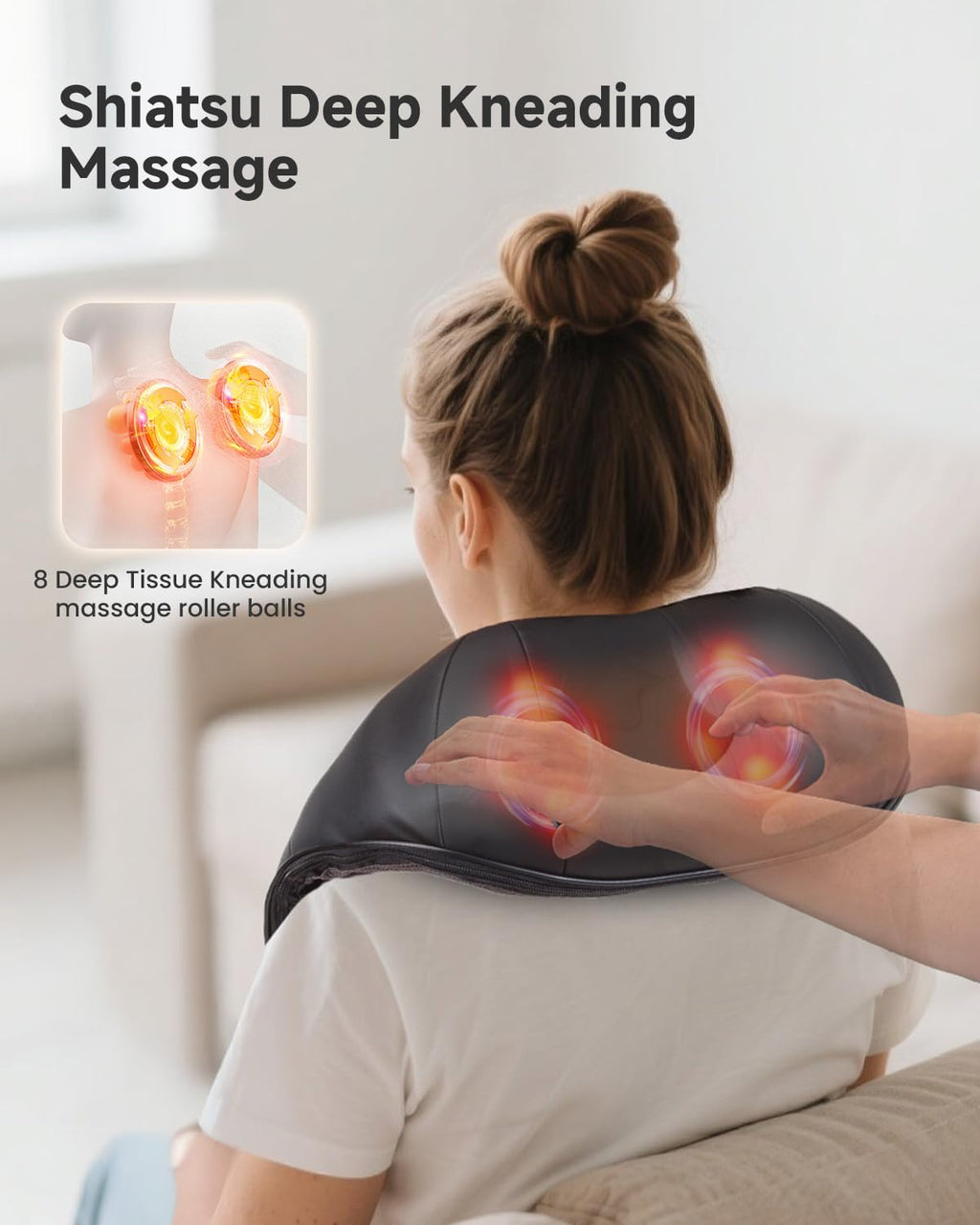 Snailax Shiatsu Neck and Back Massager with Heat, Neck and Shoulder Massager, Deep Kneading Electric Massage Pillow for Shoulder