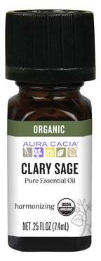 Aura Cacia 100% Pure Clary Sage Essential Oil | Certified Organic, GC/MS Tested for Purity | 7.4 ml (0.25 fl. oz.) | Salvia scla