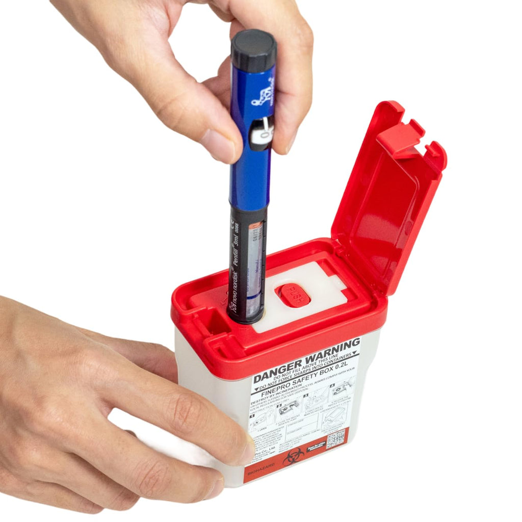 FINEPRO 0.2L Size Portable Pen-Needle Disposal Container Diabetes Care (0.2L, Red+Clear, 1)