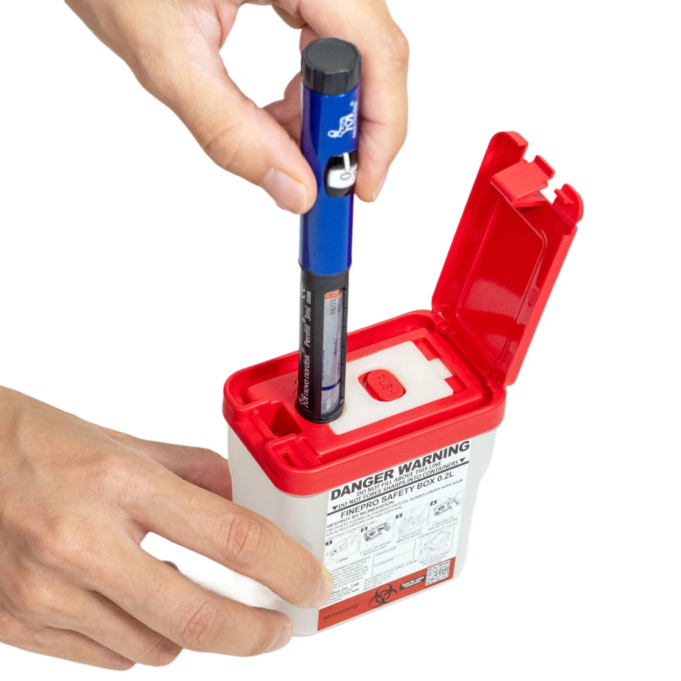 FINEPRO 0.2L Size Portable Pen-Needle Disposal Container Diabetes Care (0.2L, Red+Clear, 1)