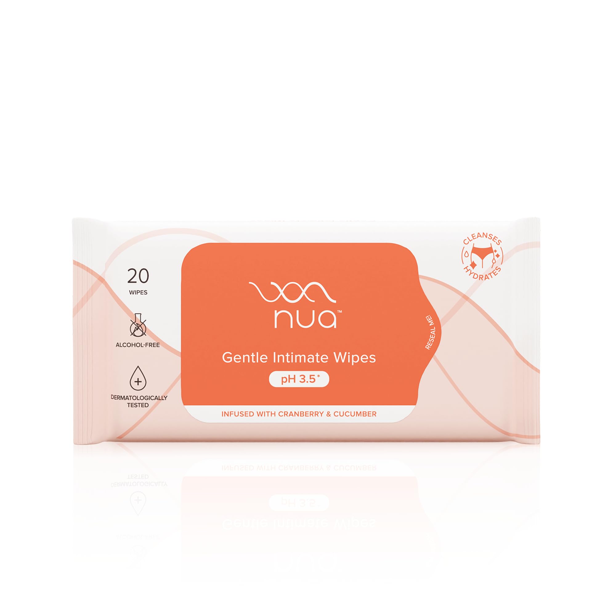 Nua Gentle Intimate Wipes | Infused With Cranberry, Cucumber And Aloe | Alcohol And ArtificialFragrance Free | 100% Biodegradab