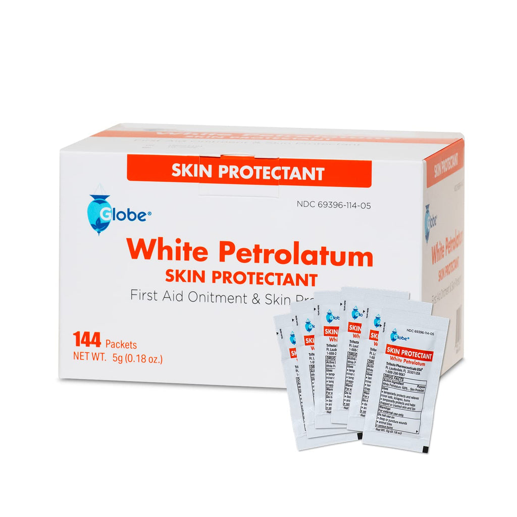 Globe (Box of 144 White Petrolatum, Petroleum Jelly for Dry or Cracked Skin, Soothing White Petroleum Jelly for Minor Skin Irrit