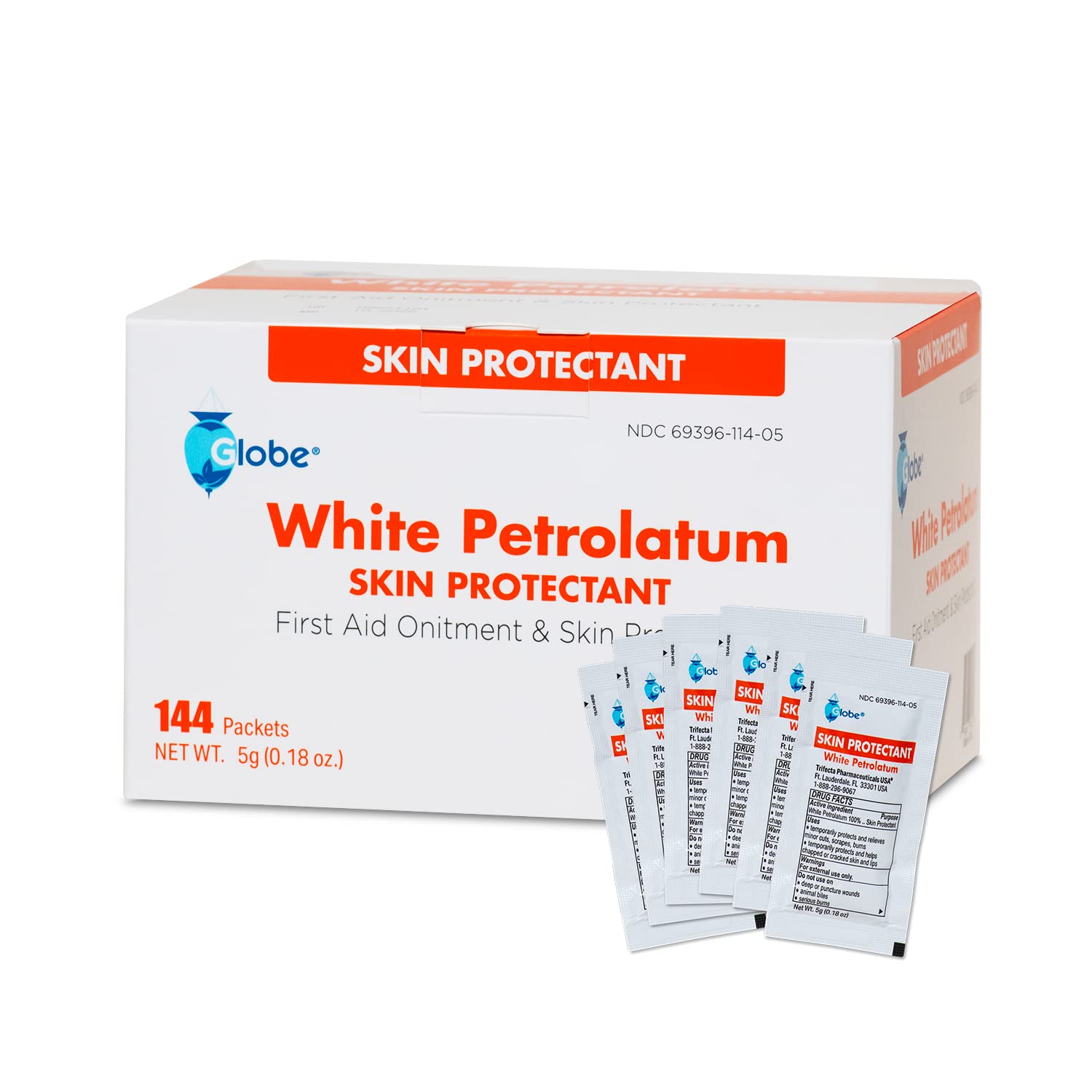 Globe (Box of 144 White Petrolatum, Petroleum Jelly for Dry or Cracked Skin, Soothing White Petroleum Jelly for Minor Skin Irrit
