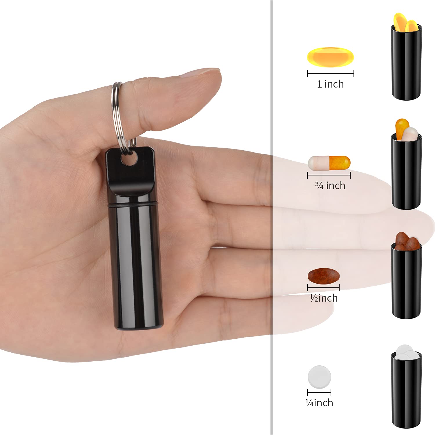 Small Pocket Pill Box Keychain, Aluminium Alloy Portable Mini Pill Organizer Case Container for Purse, Waterproof Metal Pill Hol
