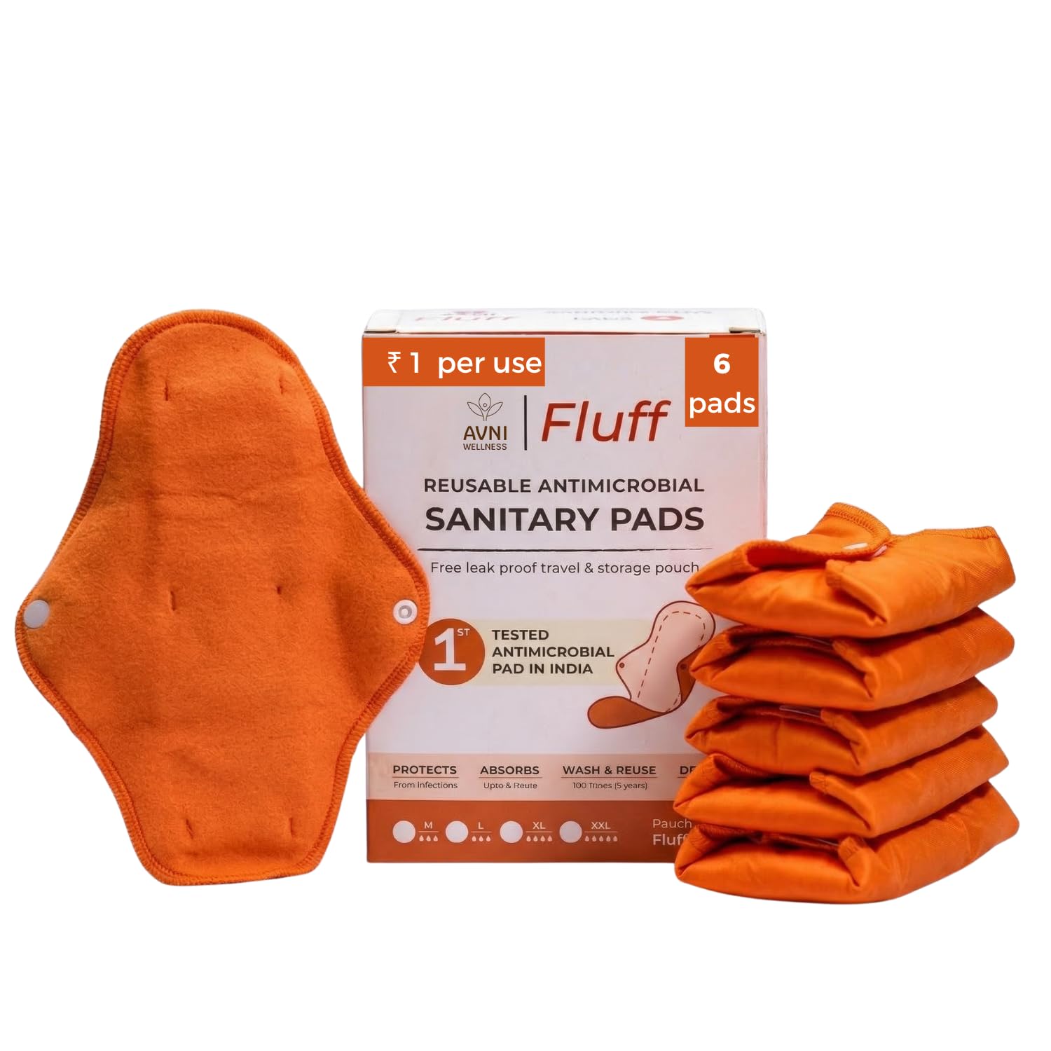 Cloth Reusable Pads For Women  Fluff Reusable Pads For Women | 6 Large Pad + 1 Leak Proof Pouch | For Heavy Flow Day And Overni