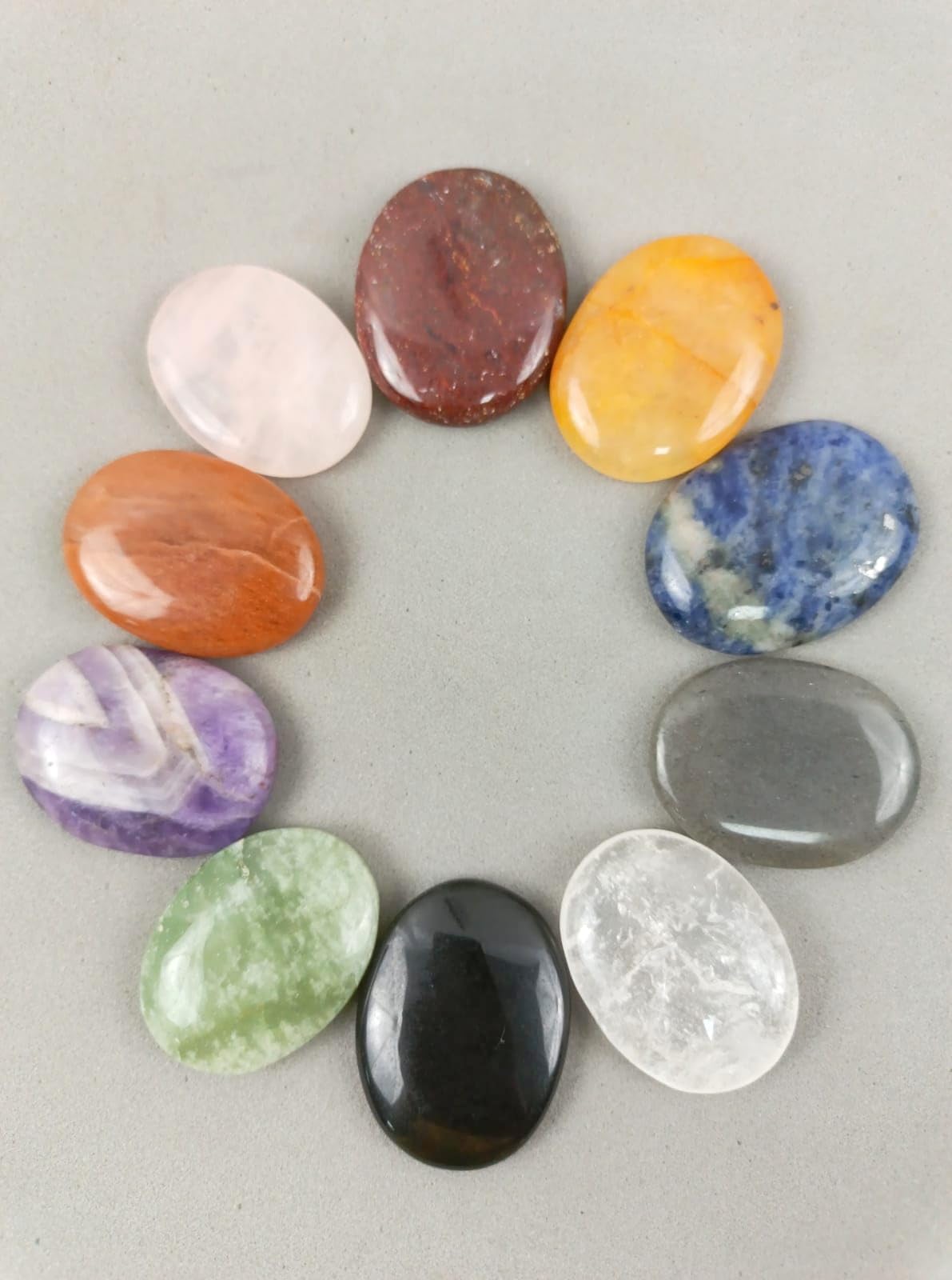 Jet Chakra Stone Set Oval 10 Crystal Healing Spiritual Decor Reiki Crystal Product Therapy Balancing Gift Art Massage Stone Medi