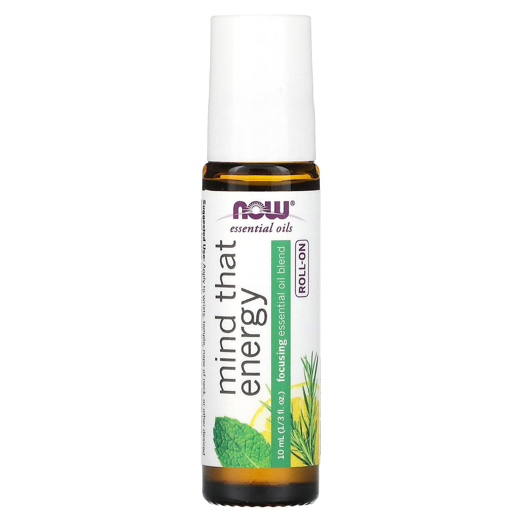 NOW Essential Oils, Mind That Energy Roll On, Non-GMO Project Verified, Focusing Blend, Steam Distilled, Topical Aromatherapy, 1