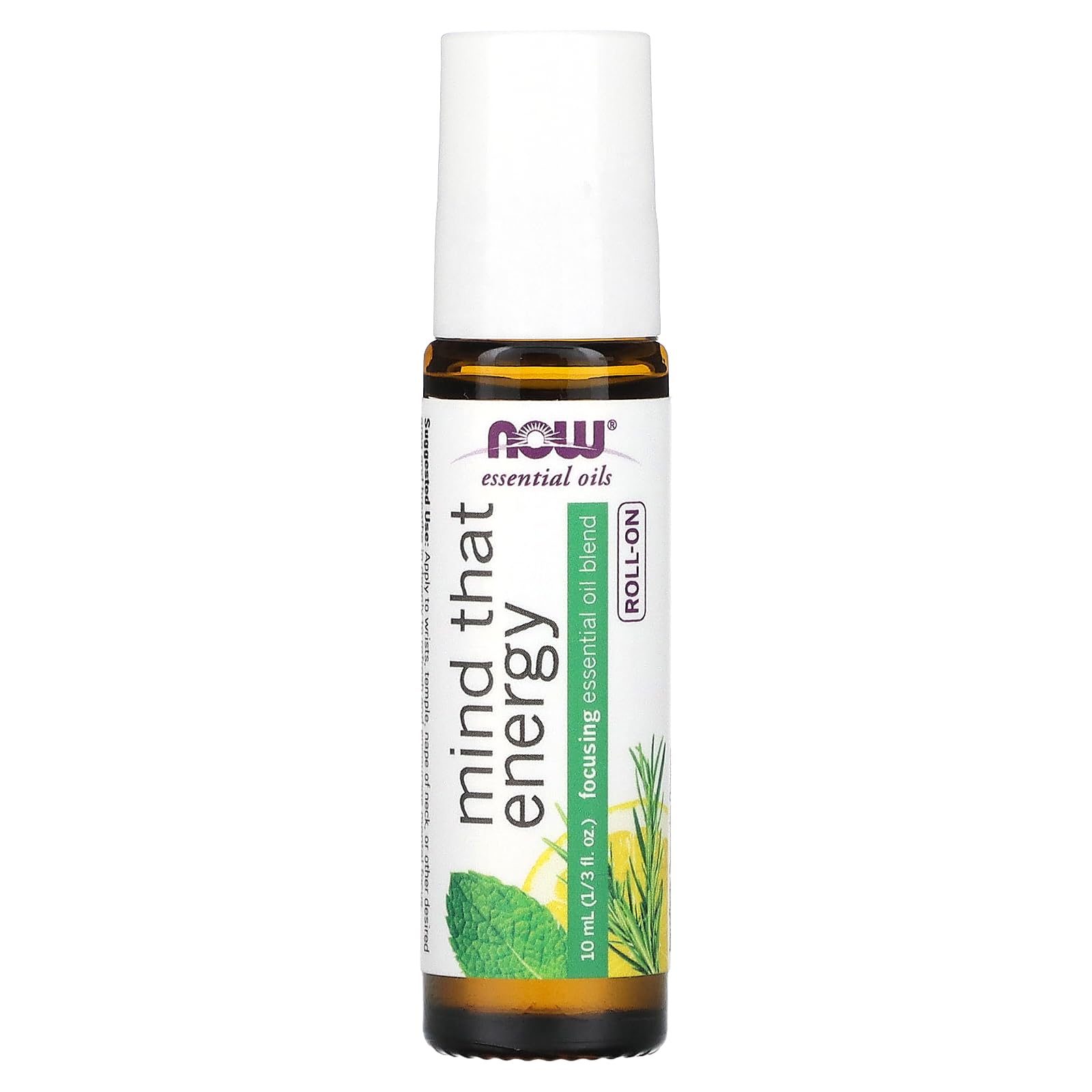 NOW Essential Oils, Mind That Energy Roll On, Non-GMO Project Verified, Focusing Blend, Steam Distilled, Topical Aromatherapy, 1