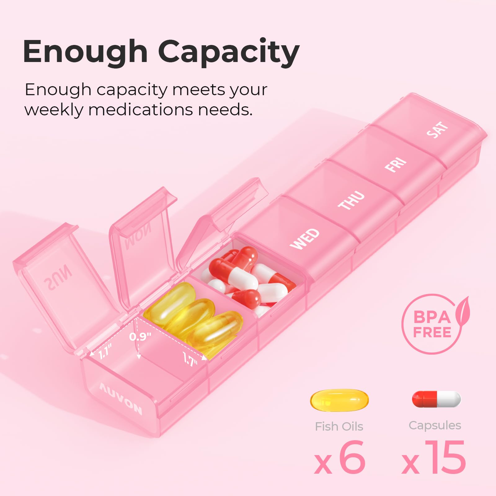 AUVON Weekly Pill Organizer with Effortless Opening Design, Arthritis Friendly Pill Box, BPA-Free Pill Organizer 7 Day, Cute & P