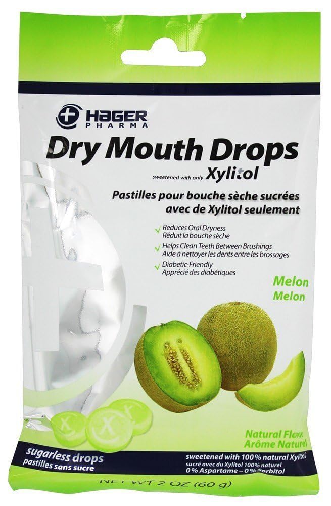 Hager Pharma Dry Mouth Drops with Xylitol Melon 26 EA - Buy Packs and SAVE (Pack of 3)