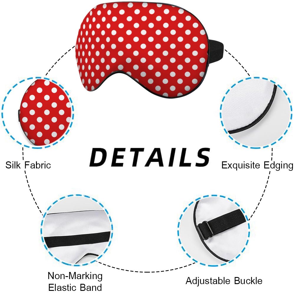 NOHSHE Polka Dot Sleep Mask Eye Mask White Dots Red Classic Retro Sleep Mask Light Blocking Adjustable Smooth Soft Eye Masks for