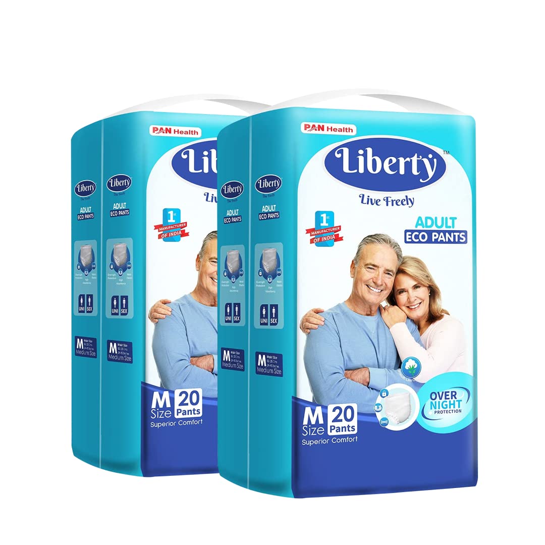 Liberty Eco Adult Diaper Pants Unisex, Medium 2X20 Pcs, Waist Size (61115 Cm | 2445 Inches) (Pack Of 2)