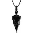 Top Plaza 6 Facet Reiki Healing Crystal Black Obsidian Stone Pointed Pendant Necklaces Adjustable Natural Gemstone Necklace Reik