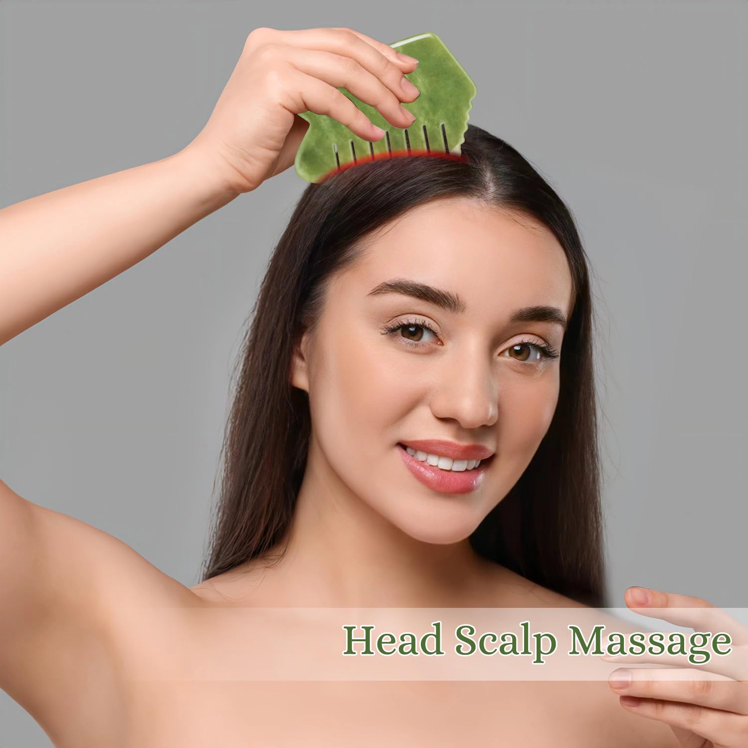 LEOSENSE Gua Sha Comb, Natural White Jade Stone Scalp Massage Comb, Facial GuaSha Tool for Lift and Puffiness, Jade Gua Sha Scra