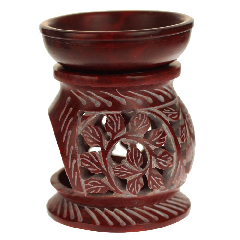 Oil Diffuser - Red Soapstone Oil Burner Round leaves 4