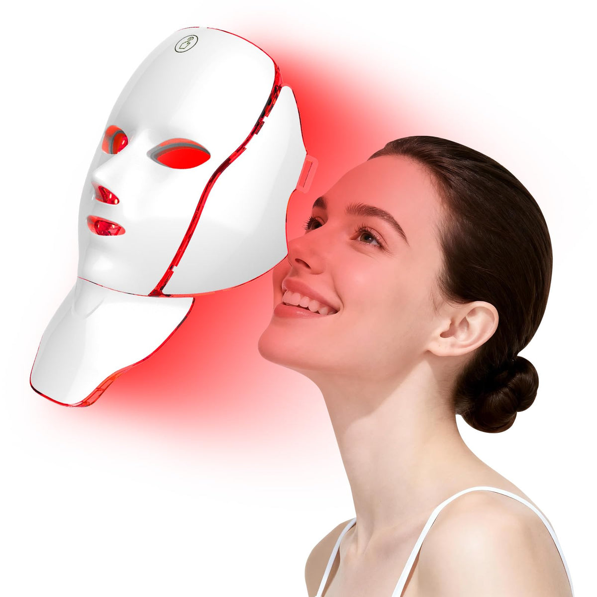 LED Face Mask Light Therapy  Gen 2 UltraLightweight Face & Neck Red Light Therapy Device  Detachable Neck Piece & 7 Color Pho
