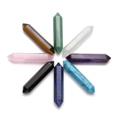 CrystalTears 3pcs Clear Quartz Healing Crystal Wands Hexagonal Double Terminated Crystal Points Prism Bar Polished Tumbled Stone
