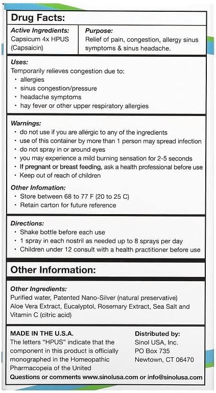 SinolM, All-Natural Nasal Relief Spray for Fast Allergy & Sinus Relief, 15 ml (Pack of 3)
