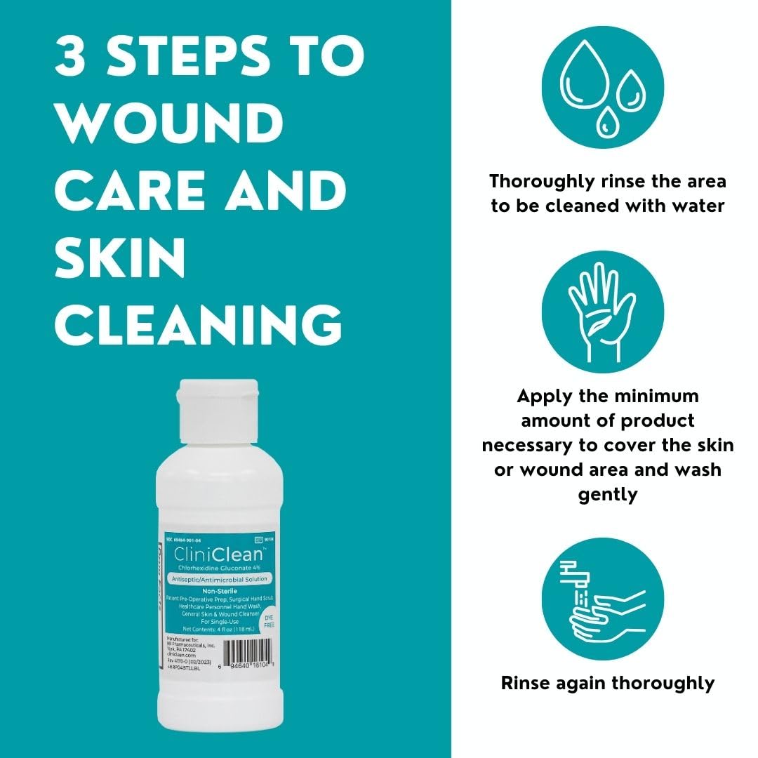 Versatile, Antiseptic Solution containing Chlorhexidine Gluconate 4% (CHG), Odorless, Dye-free, Patient Pre-Op Prep, Personal Ha