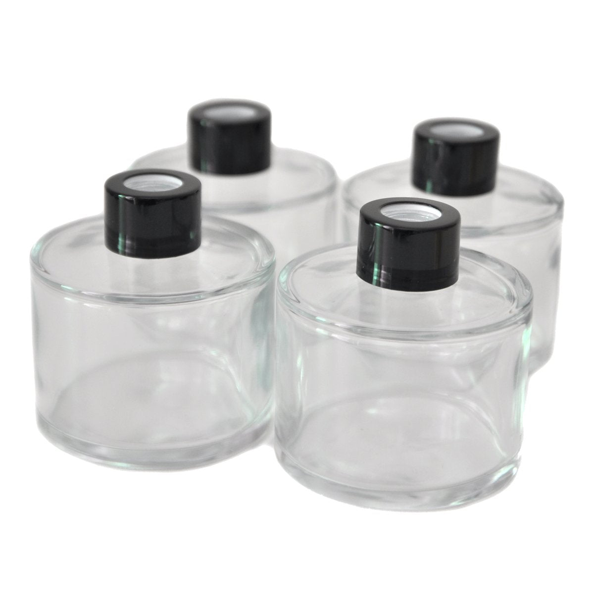 Ougual Set of 4 Cylindrical Round Glass Essential Oils Diffuser Bottles (150ML, Black Cap)