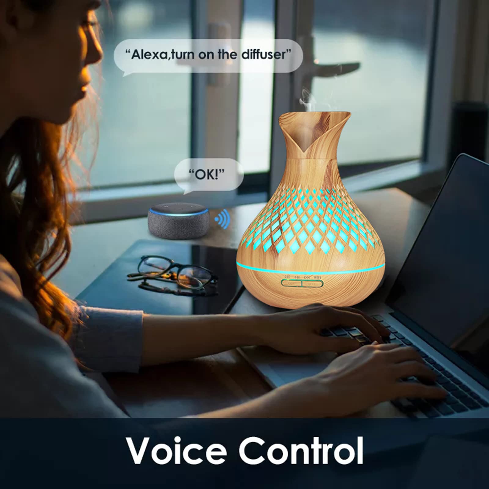 Smart WiFi Essential Oil Diffuser, 500ml Aromatherapy Diffuser Humidifier for Large Room, Works with App & Alexa Google Home Voi