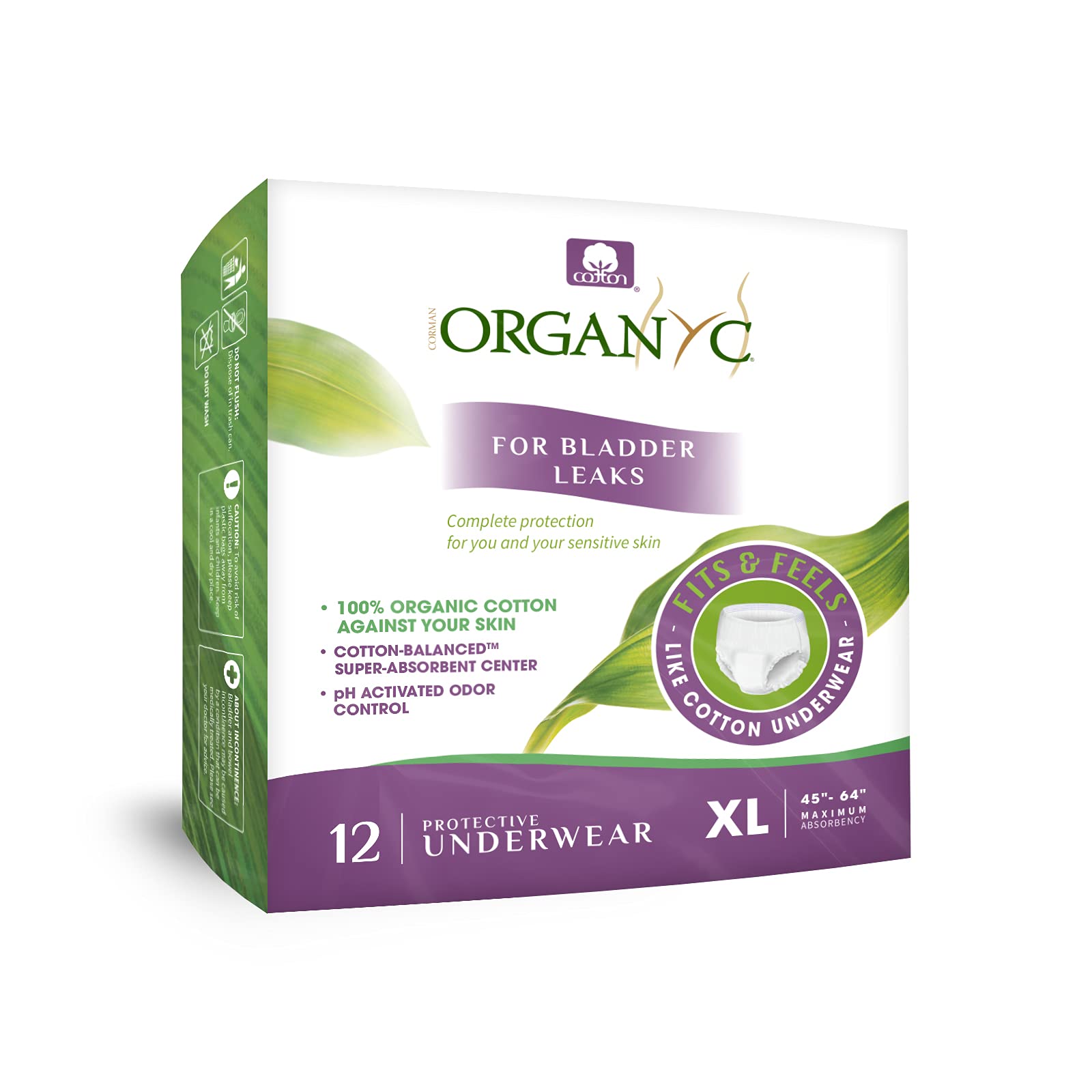 Organyc Bladder Control Underwear for Women - X-Large, 12 Count, Organic Cotton, No Leaks, No Odor, No Irritation