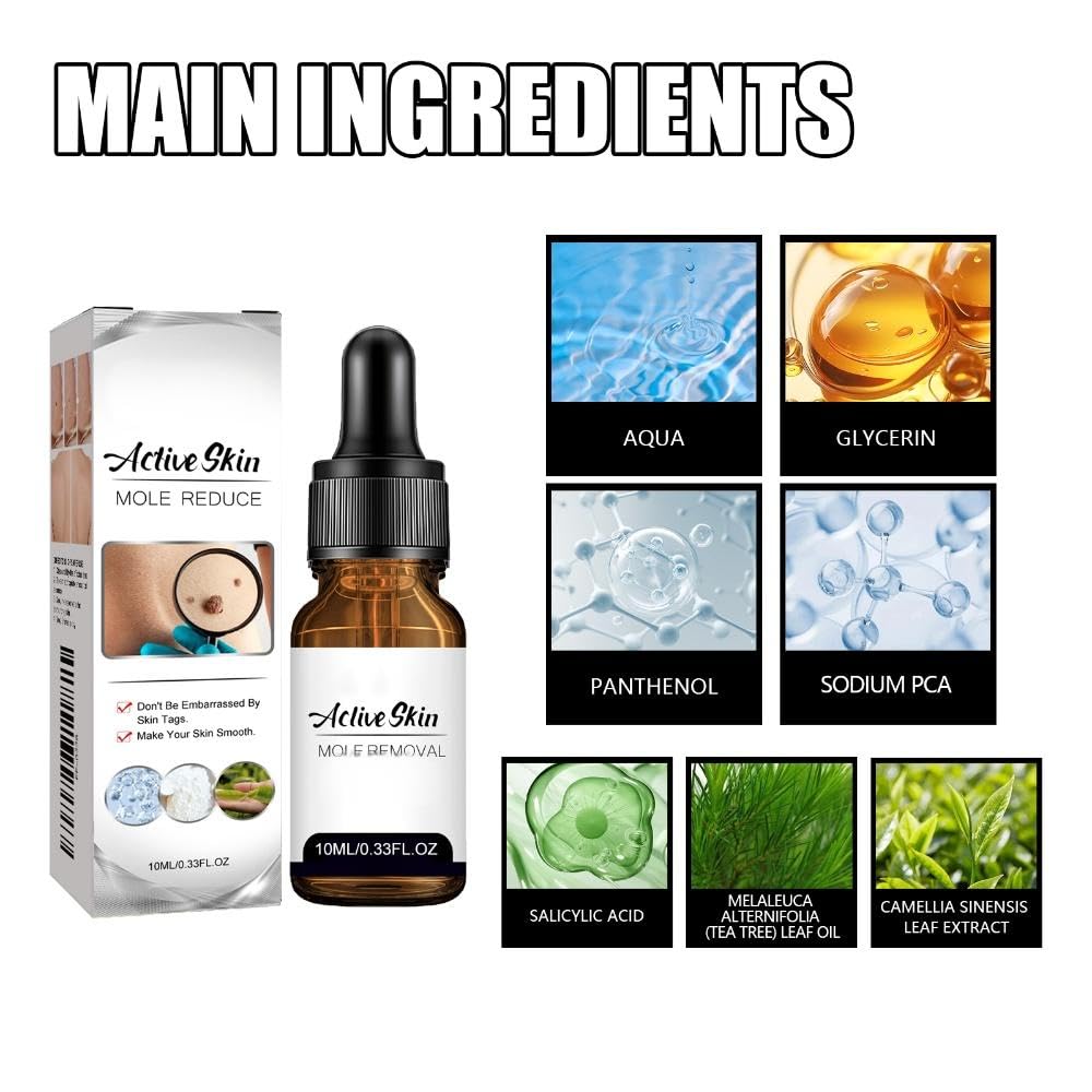 Professional Wart & Mole Remover Serum - Gentle Skin Tag Corrector for Face, Neck & Body with Glycerin & Panthenol - Fast Acting