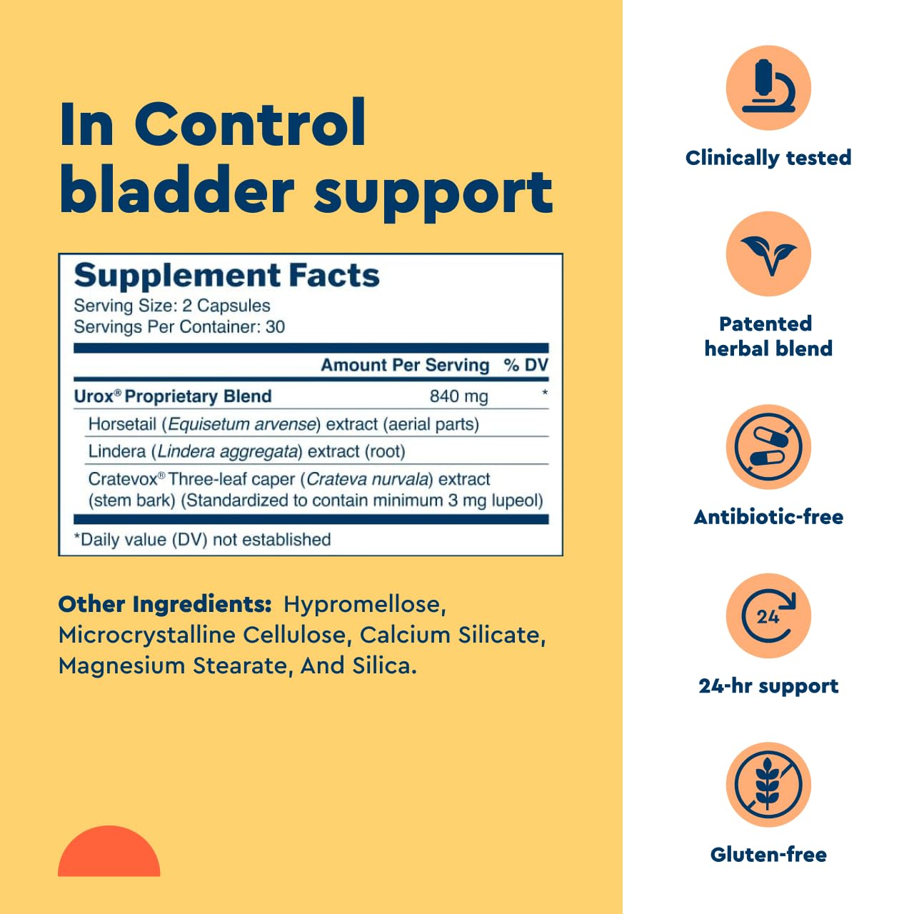 Uqora in Control Bladder Support - Daily Bladder Care & Support for Urinary Comfort - Made with botanicals, Like Horsetail & Spi