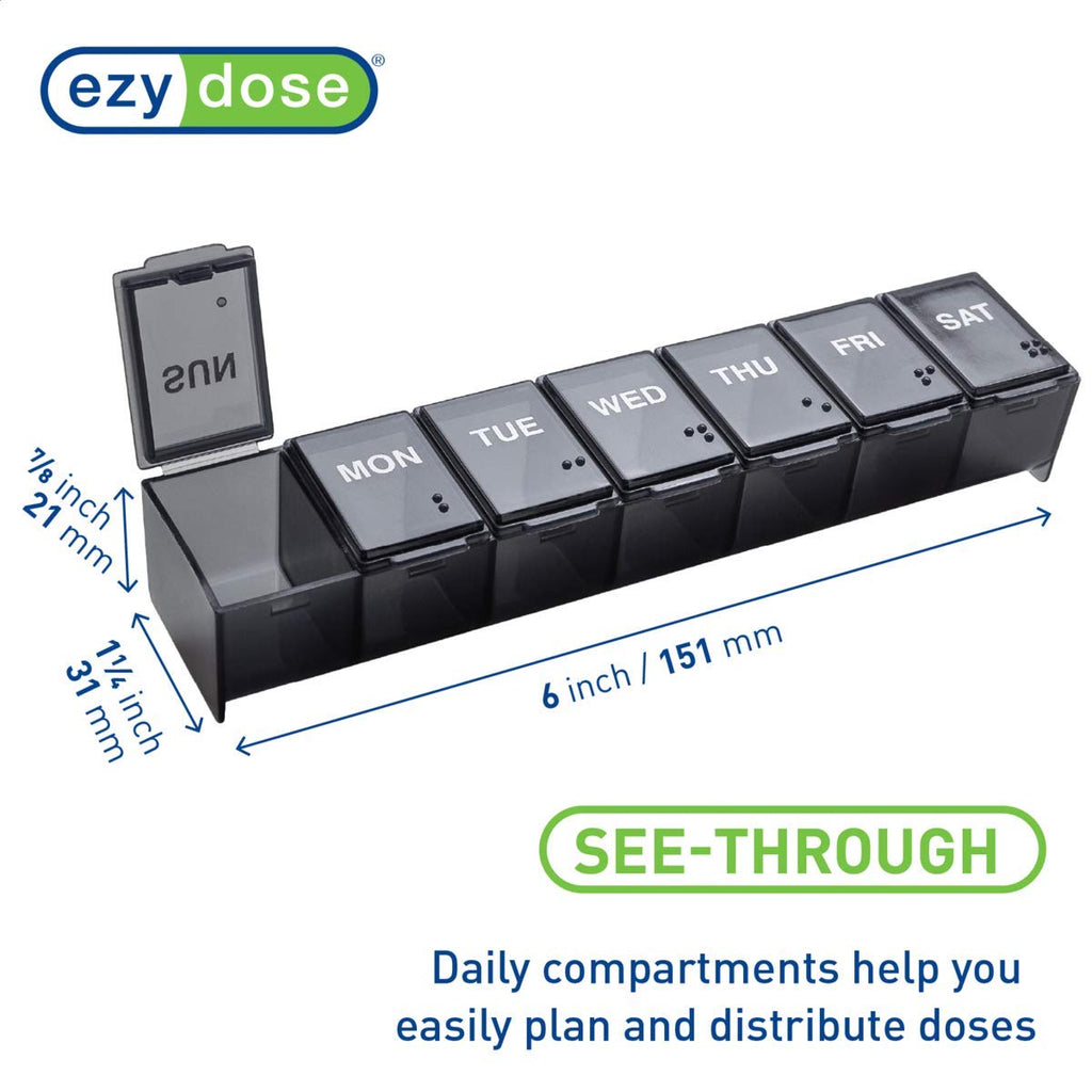 EZY DOSE Weekly (7-Day) Pill Case, Medicine Planner, Vitamin Organizer Box, Convenient and Easy to Use, Large Compartments, Trav