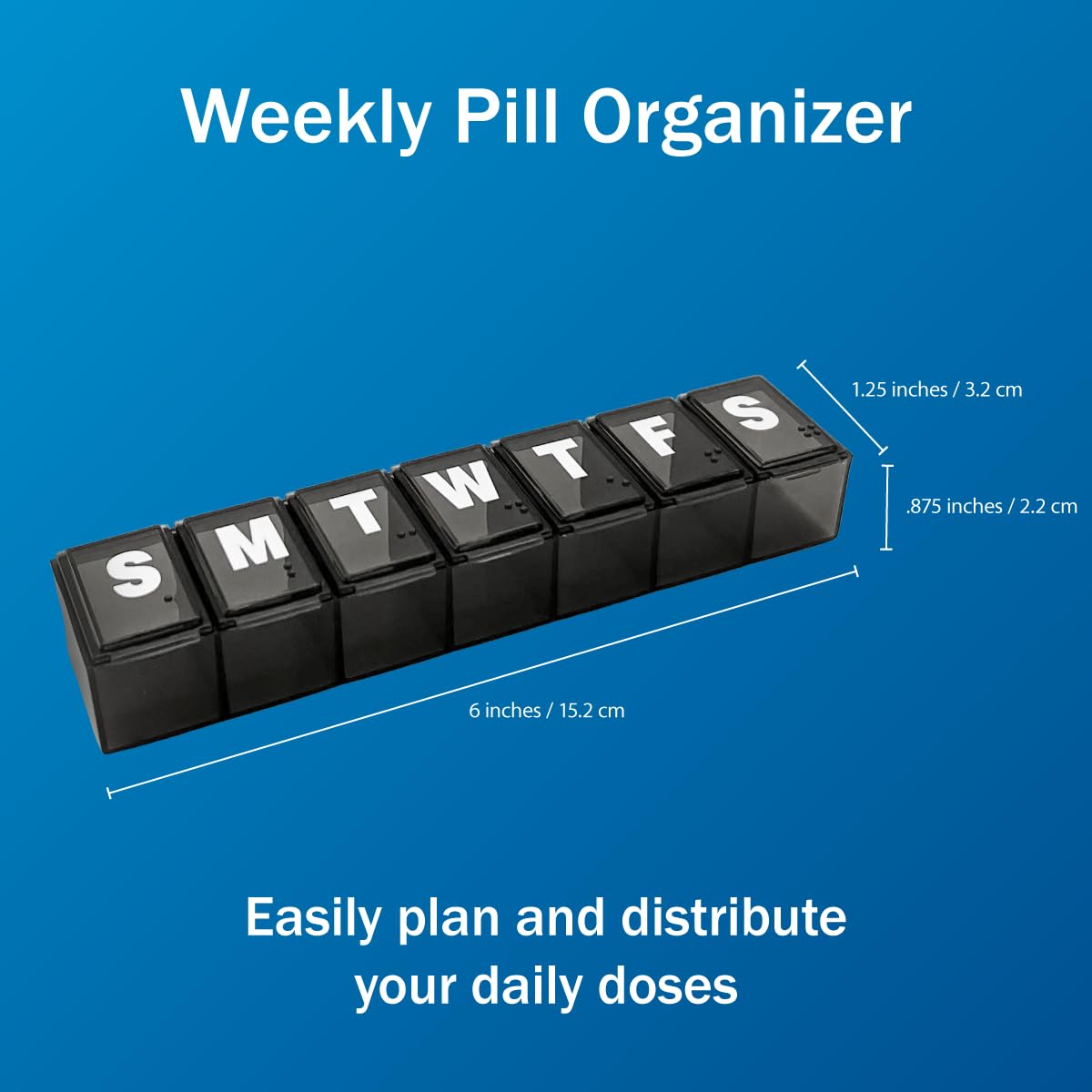 Amazon Basic Care Weekly (7-Day) Pill Organizer, Vitamin Planner, And Medicine Box, Medium Compartments, Black