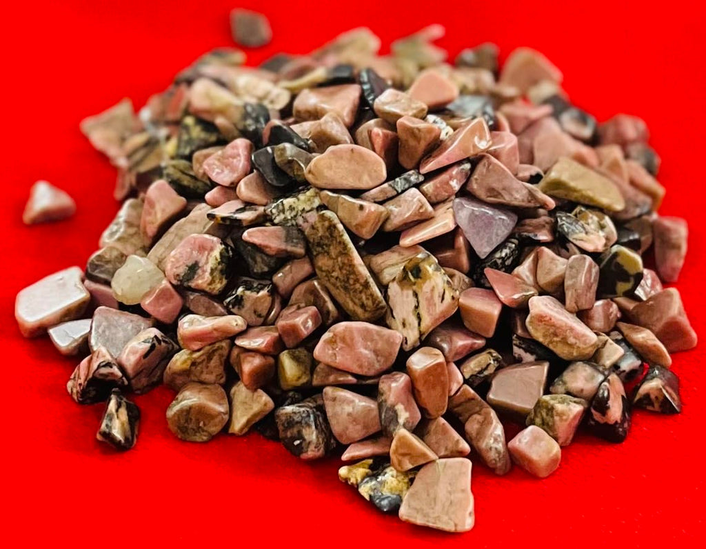 Indian Consigners Natural Crushed Polished Tumbled Gem Stone Chips, Decoration & Healing Crystals (Rhodonite)