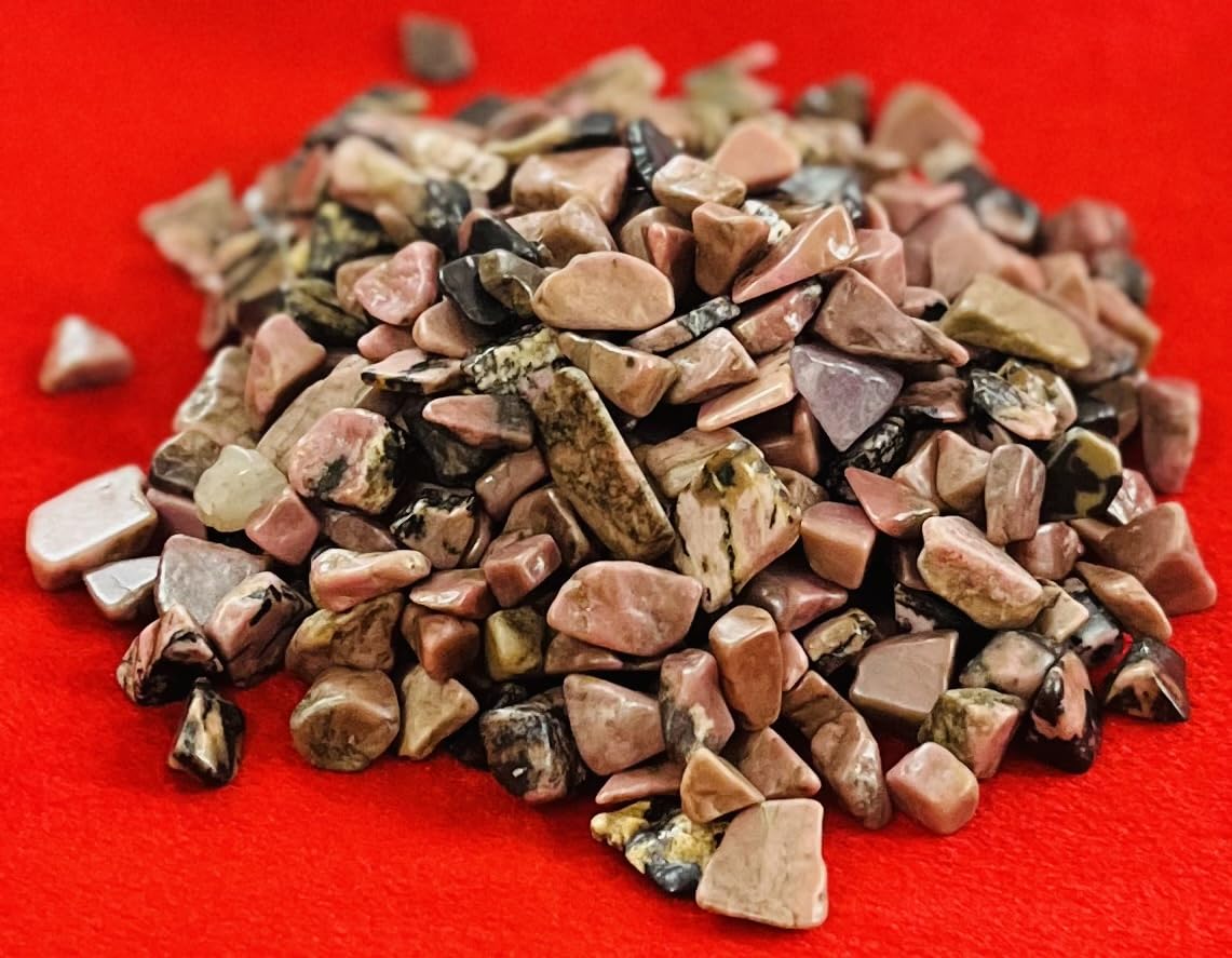 Indian Consigners Natural Crushed Polished Tumbled Gem Stone Chips, Decoration & Healing Crystals (Rhodonite)