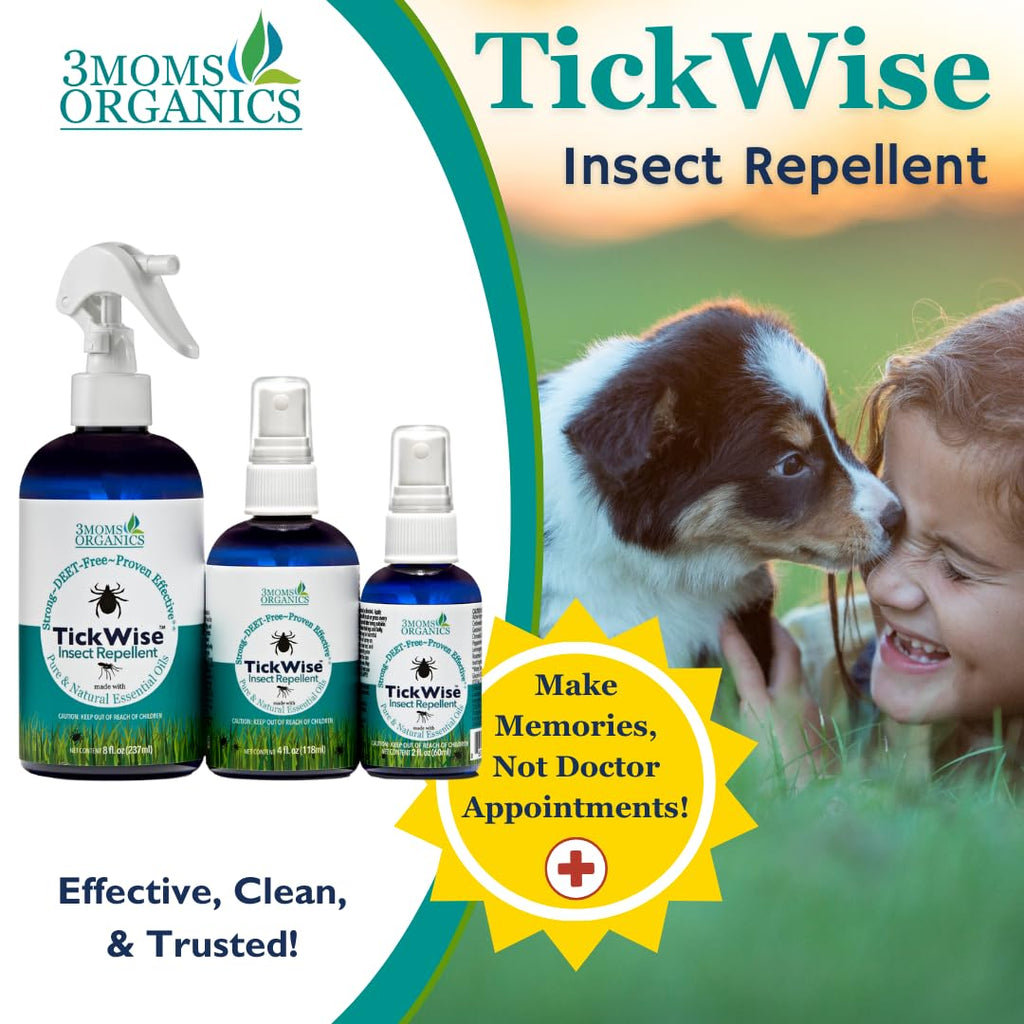 3 Moms Organics TickWise | DEET- Free, Tick and Insect Repellent | Plant Based Essential Oils and All Natural Ingredients | Safe