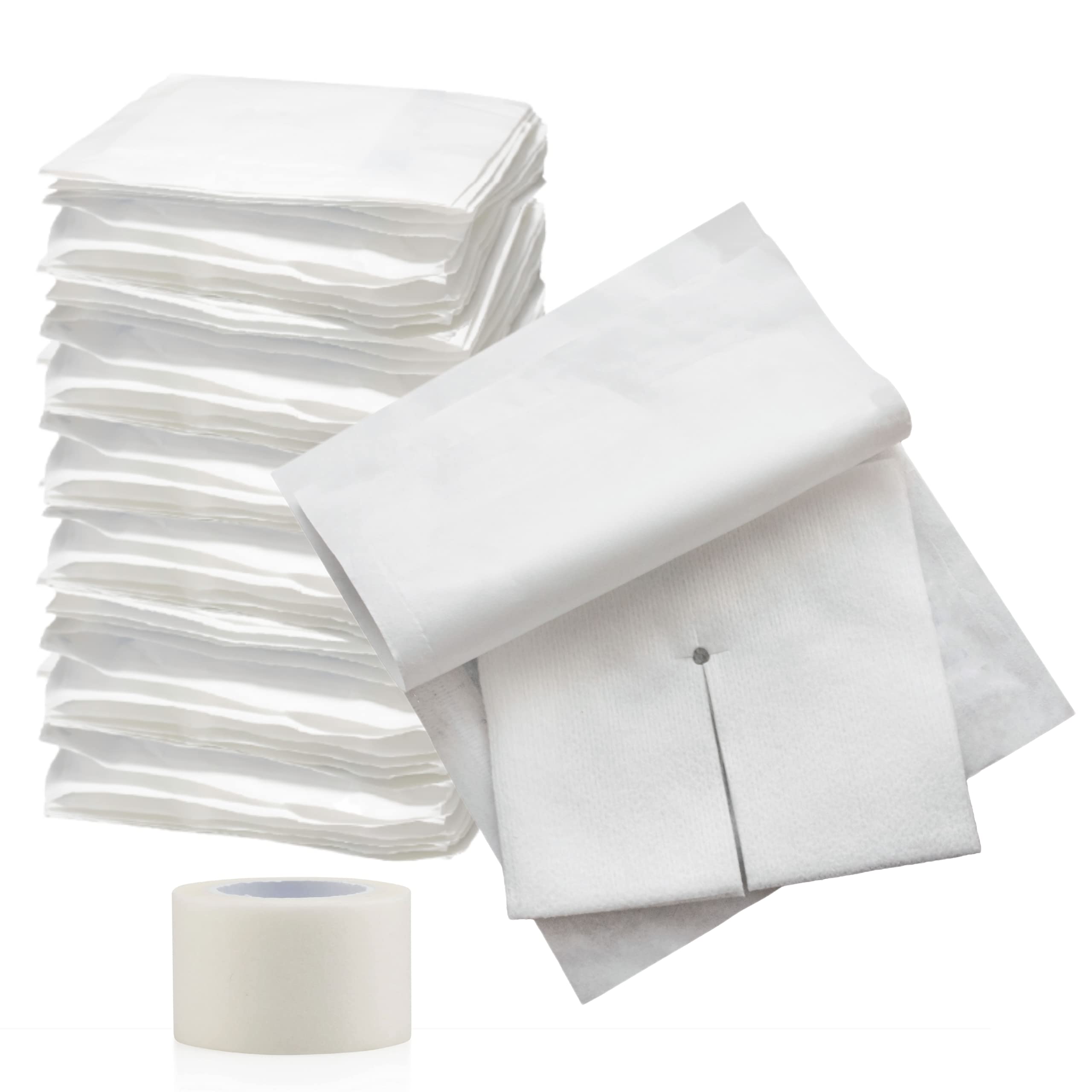 Split Drain Sponge Gauze 2x2 Sterile 6 Ply Pads [Pack of 70] Absorbent Precut 2X2 Non-Woven Slit Bandage for I.V. Tracheostomy -