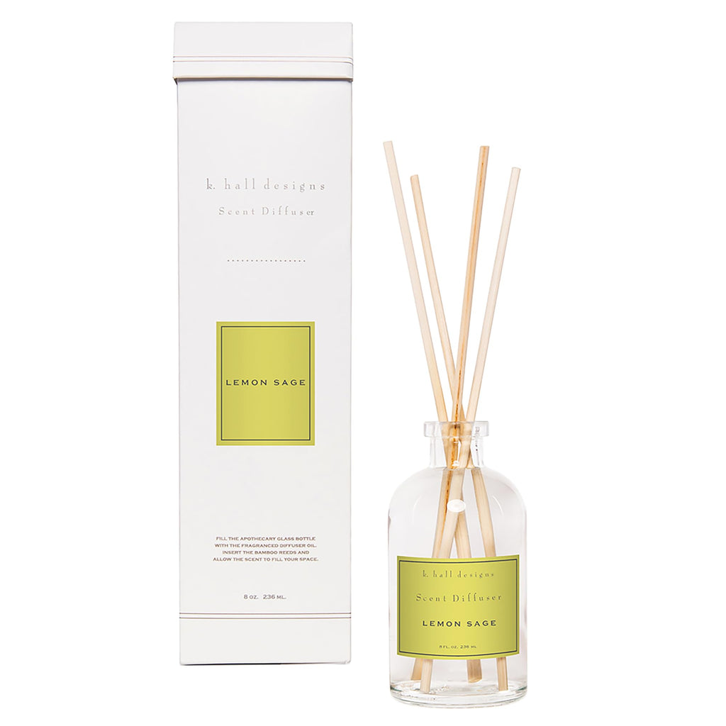 K. Hall Designs Lemon Sage Boxed Diffuser Kit, Citrus Scent with Herbaceous Notes, Reed Diffuser Set for Home, Long Lasting Arom