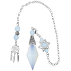 TUMBEELLUWA Reiki Healing Crystal Point Pendulum Dowsing Divination, Reiki Meditation Faceted Stone Pendant with Dream Catcher a