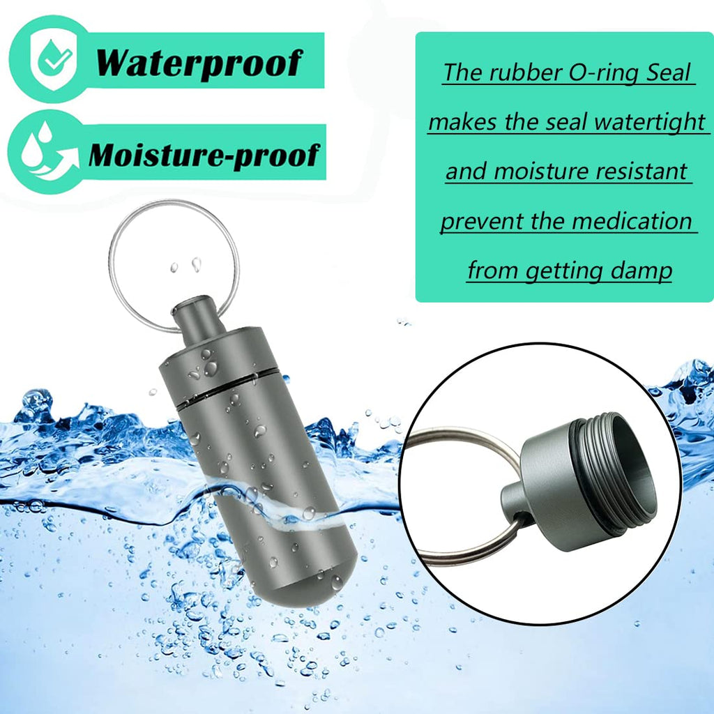 5 Packs Mini Keychain Pill Holder Fob, EFFIET Waterproof Portable Tablets Container Case Aluminum Outdoor Camping Emergency Pill