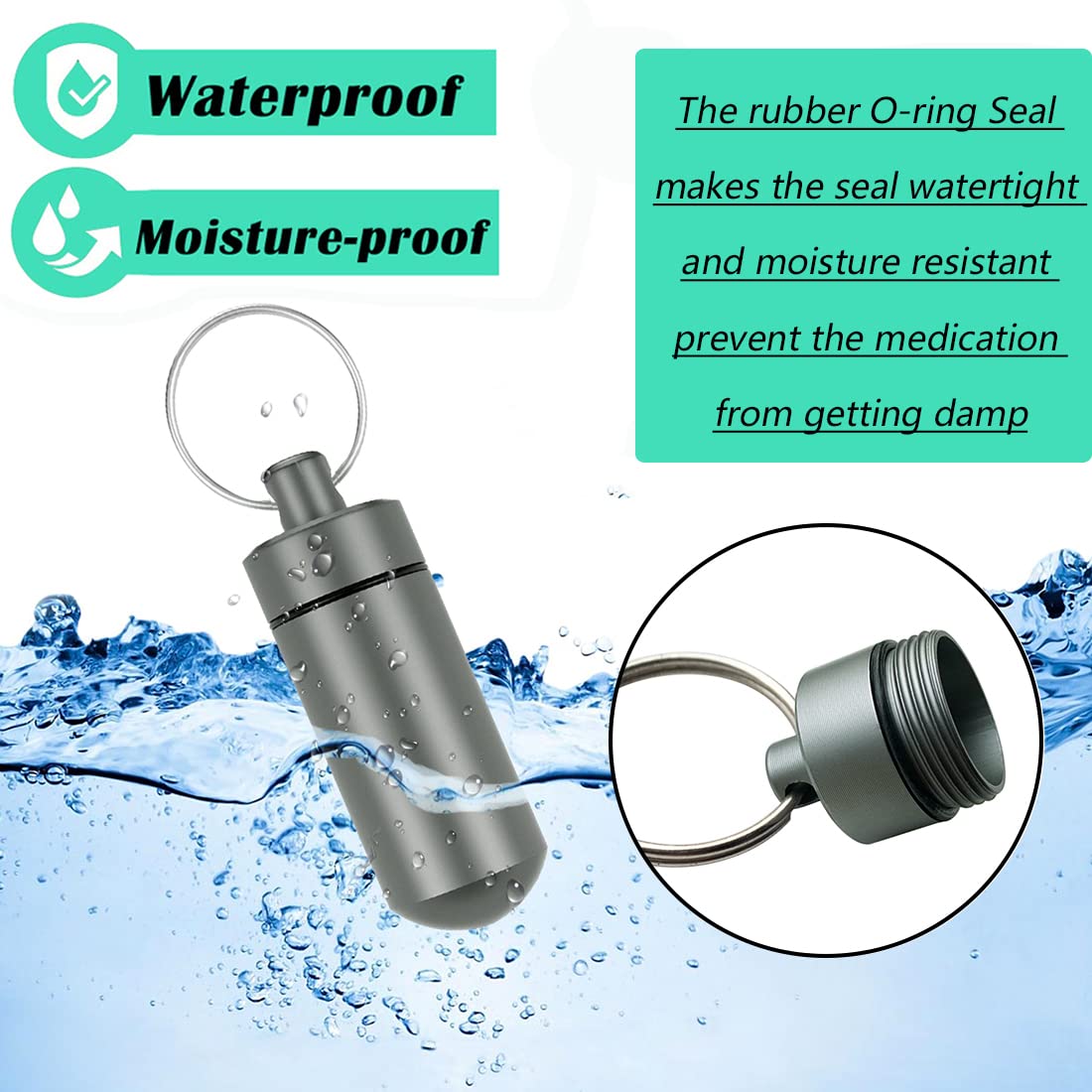 5 Packs Mini Keychain Pill Holder Fob, EFFIET Waterproof Portable Tablets Container Case Aluminum Outdoor Camping Emergency Pill