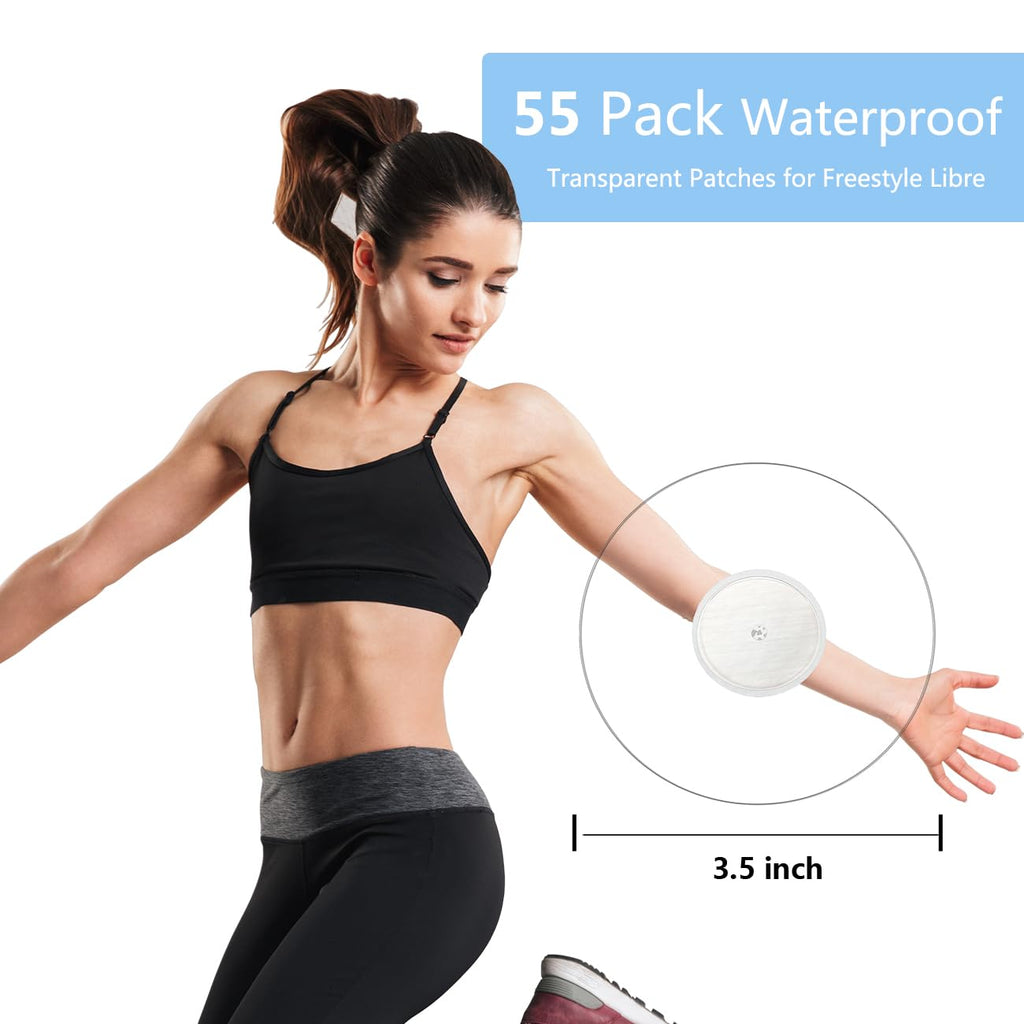 Sensor Covers for Libre 1/2, 55 Pack Waterproof Adhesive Patches,Transparent Tape Long Lasting-Without Hole-HECHUAN