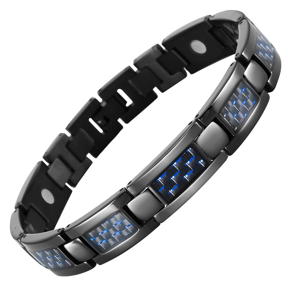 Willis Judd Mens Blue Carbon Fiber Titanium Magnetic Bracelet Adjustable