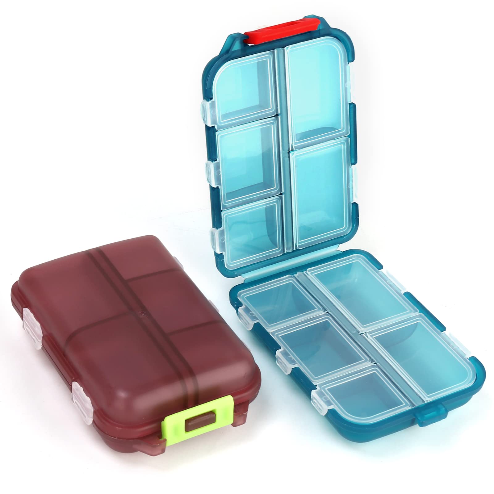 2PCS Travel Pill Box, Cute Pill Organizer, Small Pill Case, Portable Medicine Organizer for Purse, with 10 Compartments for Diff