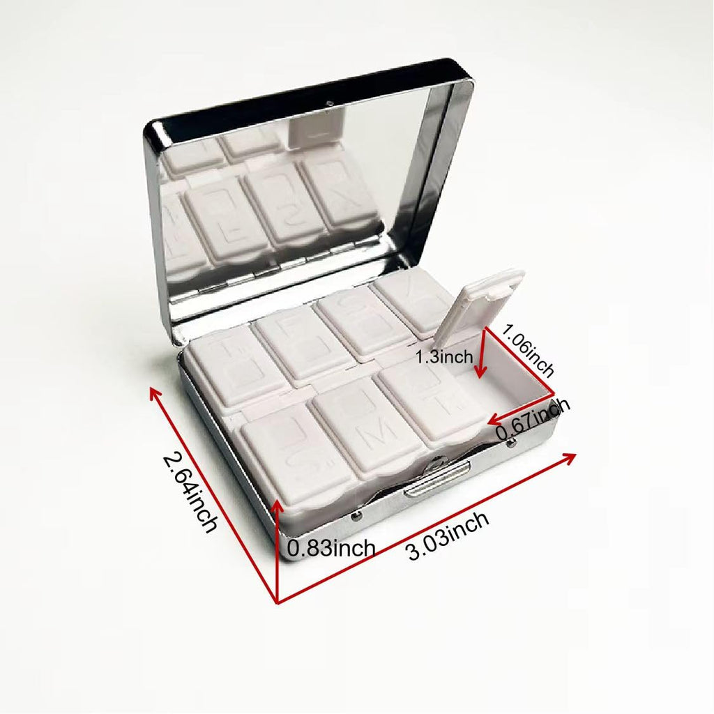 BOKAAW Magic Flowers 7 Days Chromed Shiny Silver Pill Organizer with Mirror Inside Has 8 Separate Compartments Rectangle 7 Days