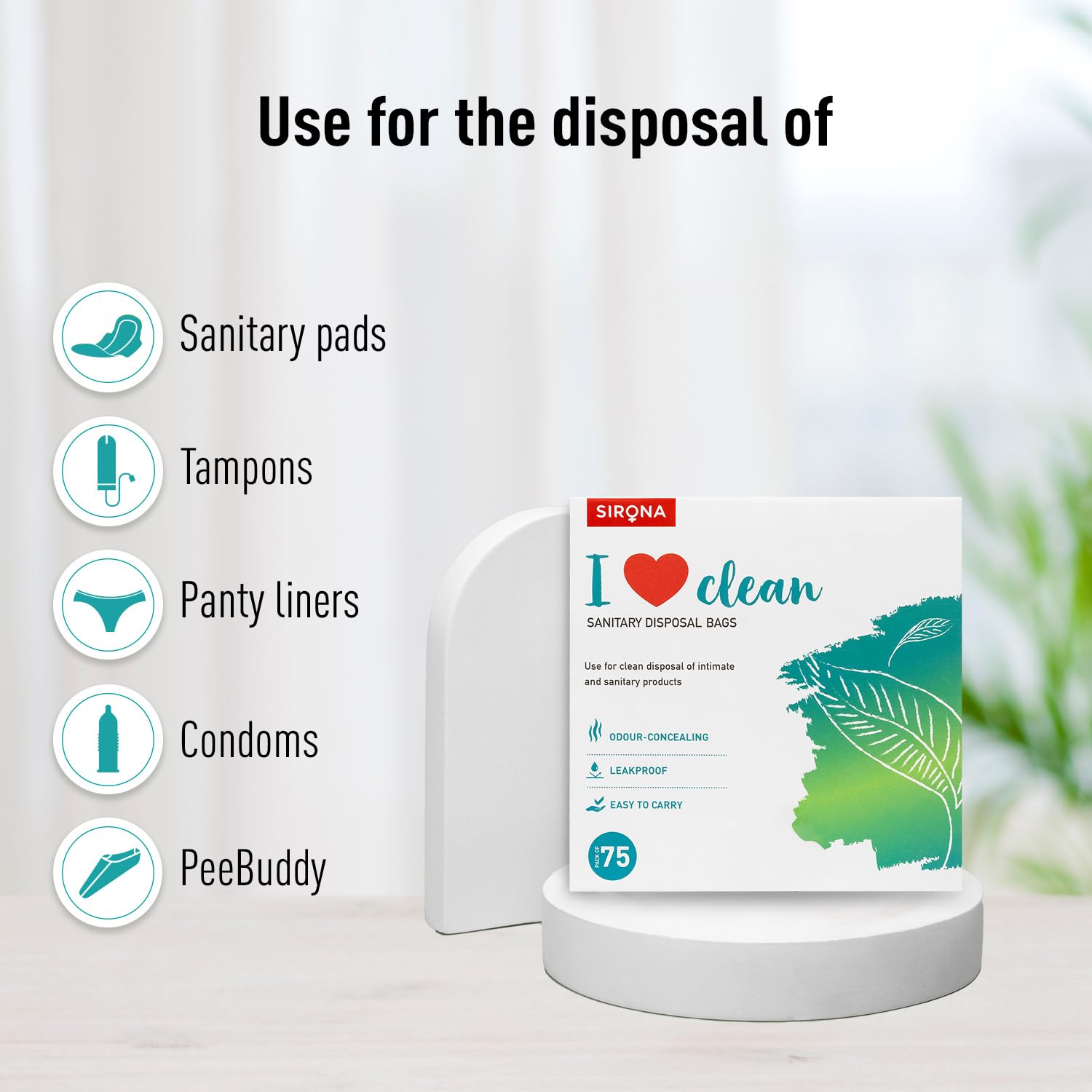 Sirona Personal Disposal Bags - 75 Bags for Discreet Tampons, Sanitary Pads/Napkin, Panty Liners, Tampons & Condoms | Menstrual