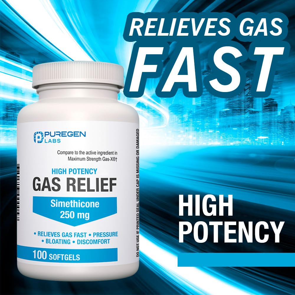 Maximum Strength Gas Relief Softgels with Simethicone 250 mg Relieve Pressure, Bloating and Painful Discomfort Compare to Gas-X