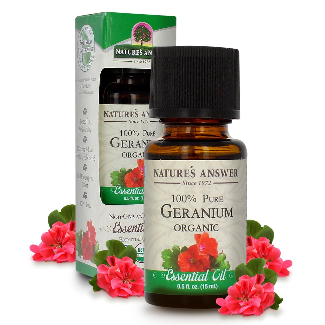 Natures Answer USDA Organic Geranium Essential Oil, 100% Pure | Natural Aromatherapy Oil for Diffuser/Humidifier, Steam Distille